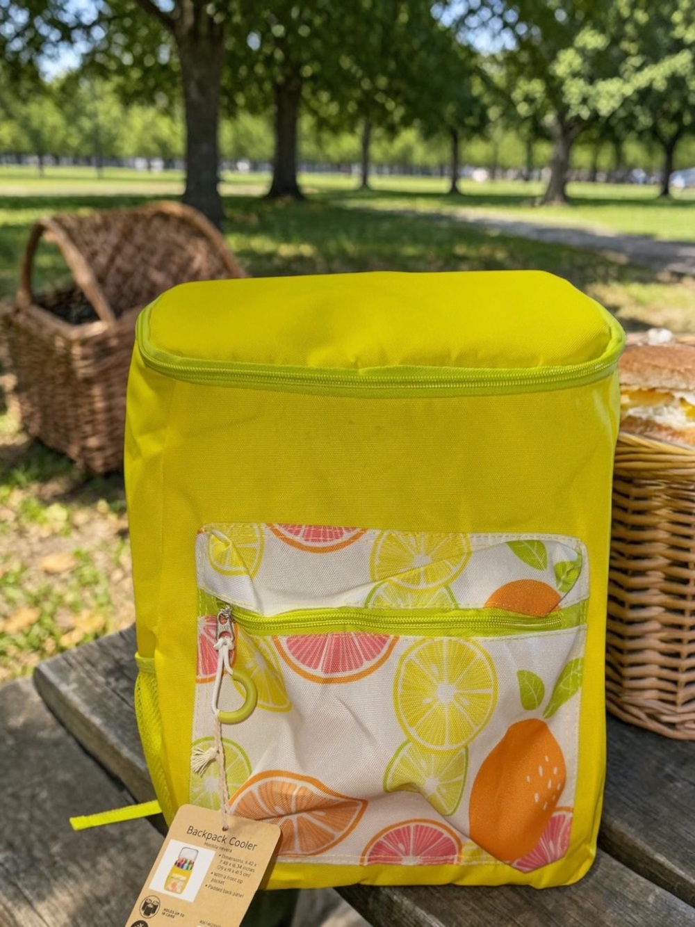 Crane Insulated Backpack Cooler Citrus Yellow Zip Pocket 11.42 X 7.48 X 16.34”